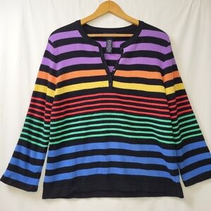 Jones New York Merino Wool Cashmere Angora Blend Striped Sweater Women's Size XL